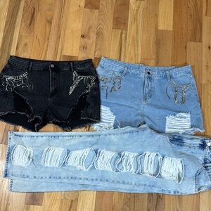SHEIN lot of 3 shorts jeans ripped cowboy carter concert jeweled size XXL